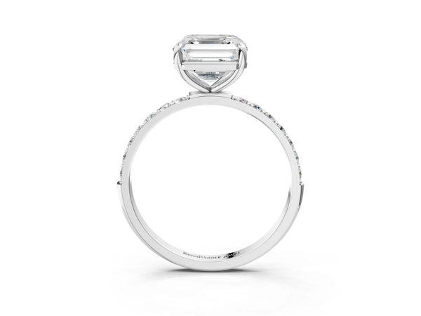 White gold Asscher Cut Diamond Pavé Band Solitaire Ring with Four-Prong Setting_111