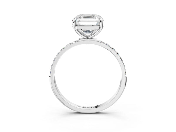 White gold Asscher Cut Diamond Pavé Band Solitaire Ring with Four-Prong Setting_21