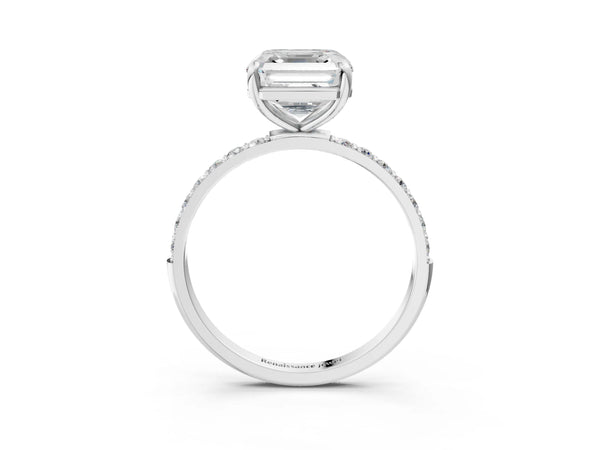 White gold Asscher Cut Diamond Pavé Band Solitaire Ring with Four-Prong Setting_33