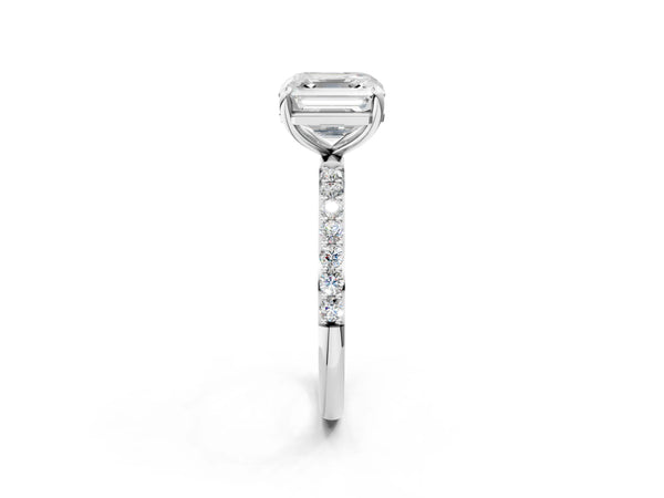 White gold Asscher Cut Diamond Pavé Band Solitaire Ring with Four-Prong Setting_68