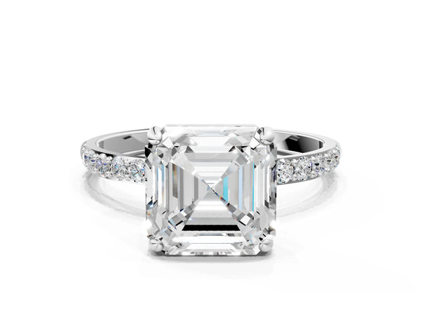 White gold Asscher Cut Diamond Pavé Band Solitaire Ring with Four-Prong Setting_90