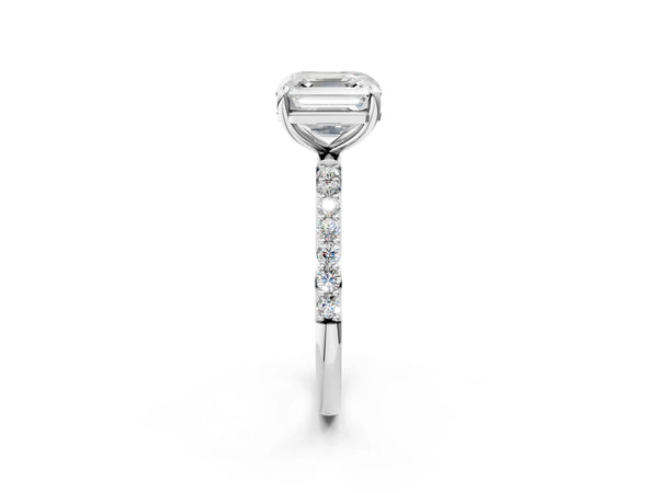 White gold Asscher Cut Diamond Pavé Band Solitaire Ring with Four-Prong Setting_98