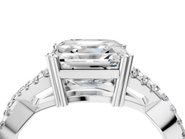 White gold Asscher Solitaire Twist Band with Pavé Setting and Four-Prong Setting_28