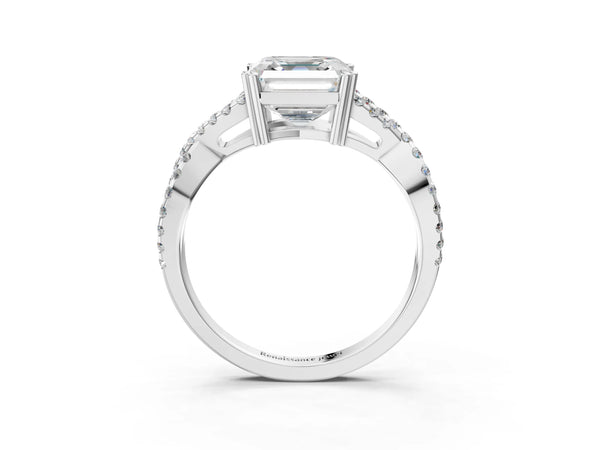 White gold Asscher Solitaire Twist Band with Pavé Setting and Four-Prong Setting_33