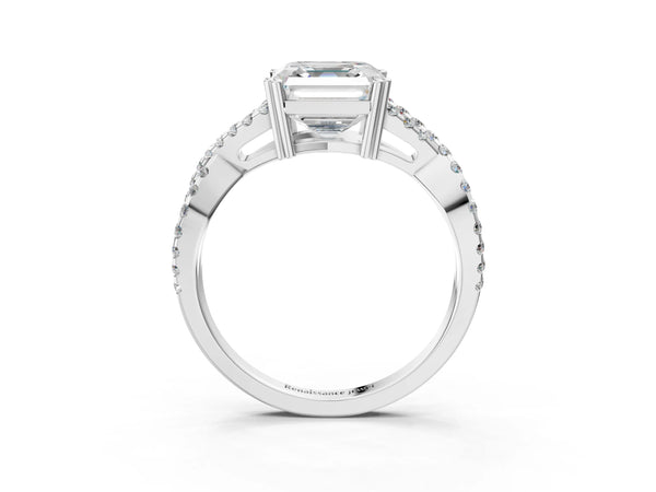 White gold Asscher Solitaire Twist Band with Pavé Setting and Four-Prong Setting_39