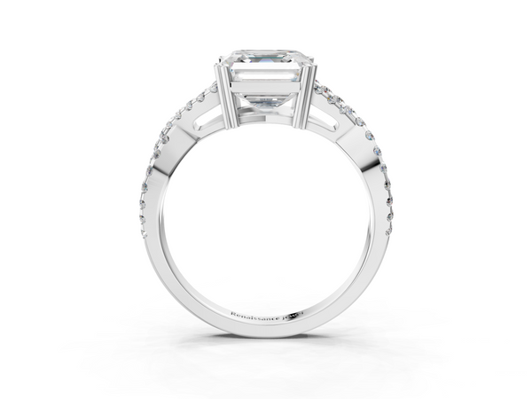 White gold Asscher Solitaire Twist Band with Pavé Setting and Four-Prong Setting_3