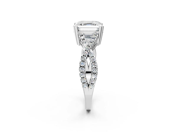 White gold Asscher Solitaire Twist Band with Pavé Setting and Four-Prong Setting_50