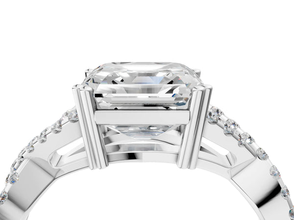 White gold Asscher Solitaire Twist Band with Pavé Setting and Four-Prong Setting_70
