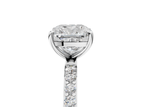 White gold Cushion Cut Diamond Pavé Band Solitaire Ring with Four-Prong Setting_113