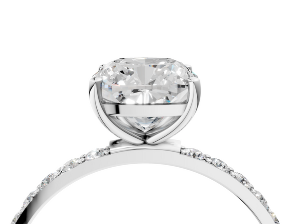 White gold Cushion Cut Diamond Pavé Band Solitaire Ring with Four-Prong Setting_16