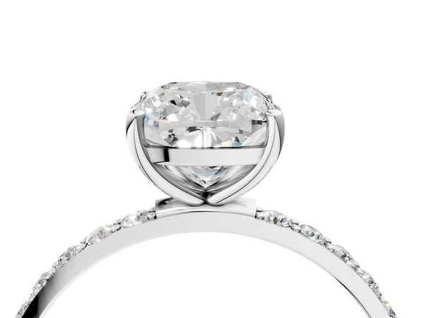 White gold Cushion Cut Diamond Pavé Band Solitaire Ring with Four-Prong Setting_22