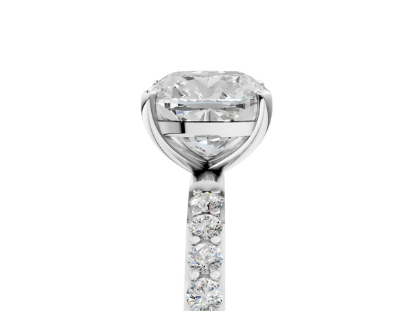White gold Cushion Cut Diamond Pavé Band Solitaire Ring with Four-Prong Setting_53