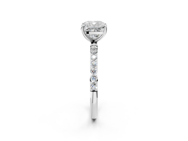 White gold Cushion Cut Diamond Pavé Band Solitaire Ring with Four-Prong Setting_62