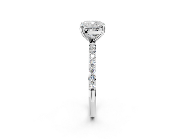 White gold Cushion Cut Diamond Pavé Band Solitaire Ring with Four-Prong Setting_92