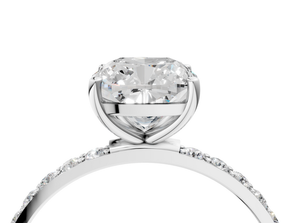 White gold Cushion Cut Diamond Pavé Band Solitaire Ring with Four-Prong Setting_94