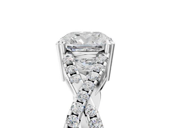 White gold Cushion Solitaire Twist Band with Pavé Setting and Four-Prong Setting_23