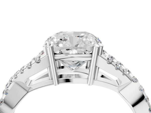 White gold Cushion Solitaire Twist Band with Pavé Setting and Four-Prong Setting_34