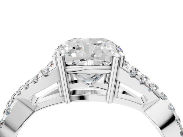 White gold Cushion Solitaire Twist Band with Pavé Setting and Four-Prong Setting_52