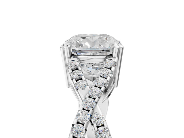 White gold Cushion Solitaire Twist Band with Pavé Setting and Four-Prong Setting_53