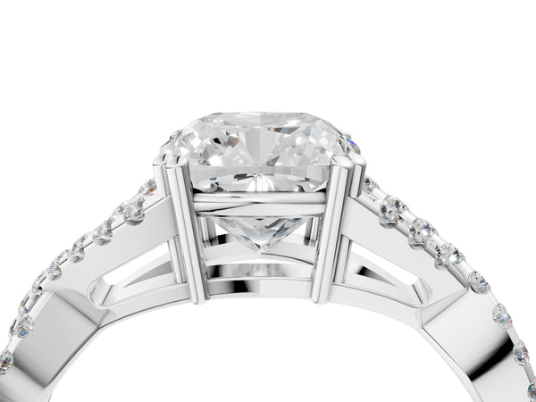 White gold Cushion Solitaire Twist Band with Pavé Setting and Four-Prong Setting_64