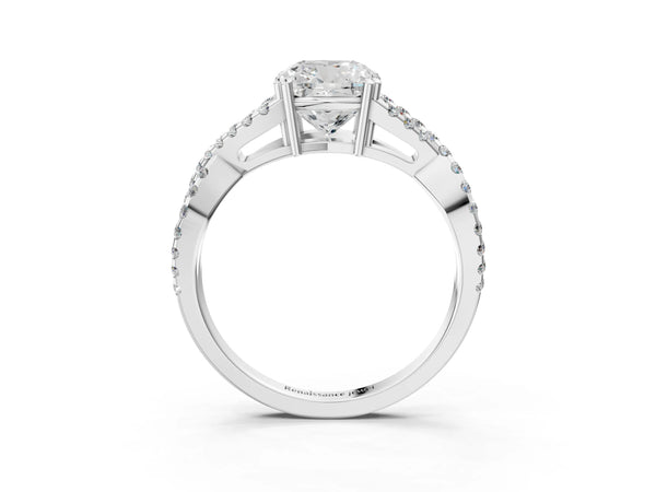 White gold Cushion Solitaire Twist Band with Pavé Setting and Four-Prong Setting_69