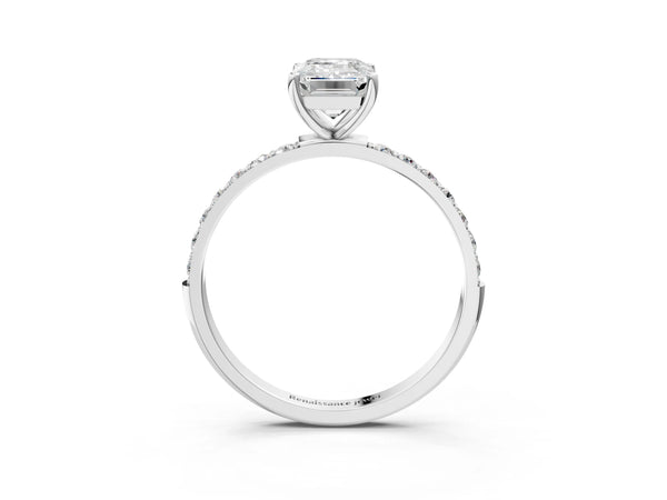 White gold Emerald Cut Diamond Pavé Band Solitaire Ring with Four-Prong Setting_105