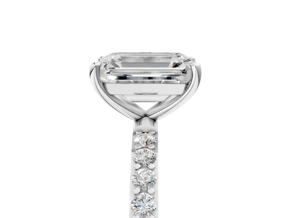 White gold Emerald Cut Diamond Pavé Band Solitaire Ring with Four-Prong Setting_107