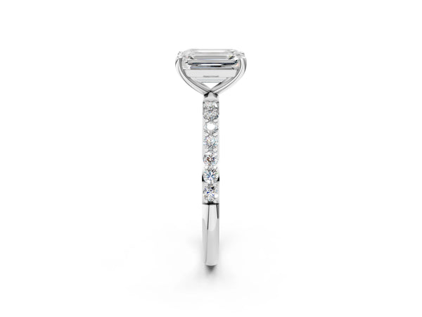 White gold Emerald Cut Diamond Pavé Band Solitaire Ring with Four-Prong Setting_110