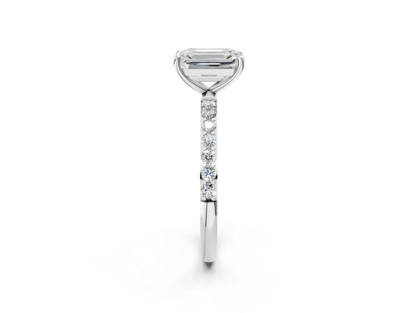 White gold Emerald Cut Diamond Pavé Band Solitaire Ring with Four-Prong Setting_14