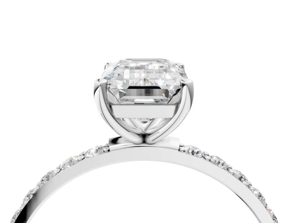 White gold Emerald Cut Diamond Pavé Band Solitaire Ring with Four-Prong Setting_16