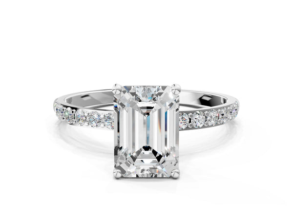 White gold Emerald Cut Diamond Pavé Band Solitaire Ring with Four-Prong Setting_18
