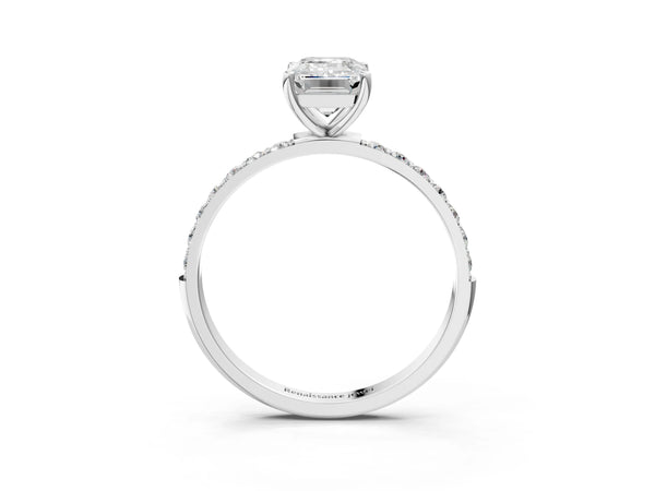 White gold Emerald Cut Diamond Pavé Band Solitaire Ring with Four-Prong Setting_21