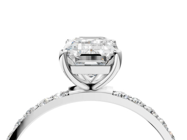 White gold Emerald Cut Diamond Pavé Band Solitaire Ring with Four-Prong Setting_22