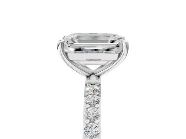 White gold Emerald Cut Diamond Pavé Band Solitaire Ring with Four-Prong Setting_23