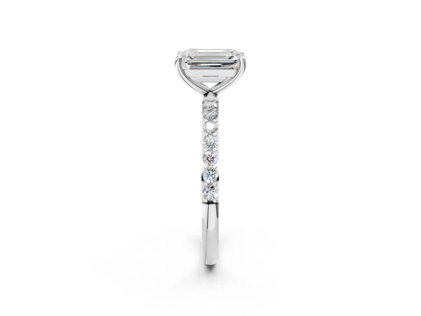 White gold Emerald Cut Diamond Pavé Band Solitaire Ring with Four-Prong Setting_32