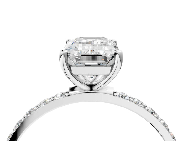 White gold Emerald Cut Diamond Pavé Band Solitaire Ring with Four-Prong Setting_40