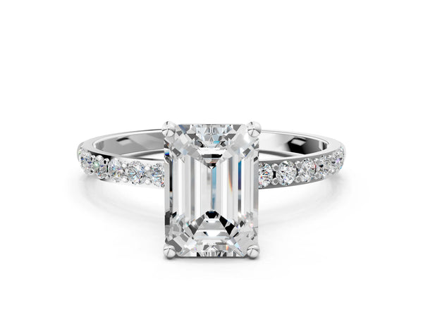 White gold Emerald Cut Diamond Pavé Band Solitaire Ring with Four-Prong Setting_42