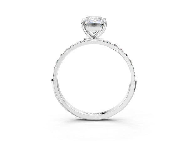 White gold Emerald Cut Diamond Pavé Band Solitaire Ring with Four-Prong Setting_51