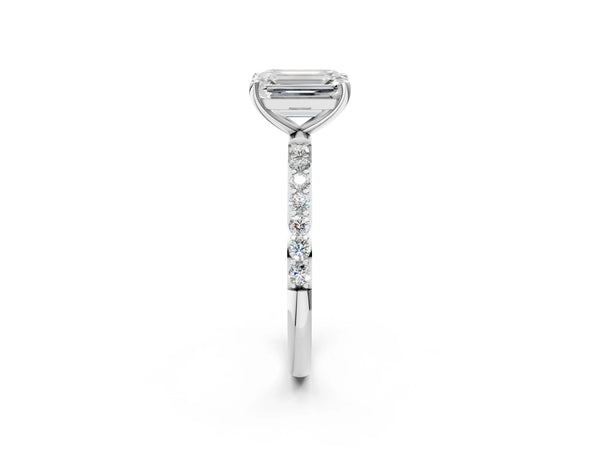 White gold Emerald Cut Diamond Pavé Band Solitaire Ring with Four-Prong Setting_62