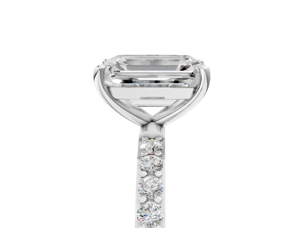 White gold Emerald Cut Diamond Pavé Band Solitaire Ring with Four-Prong Setting_77