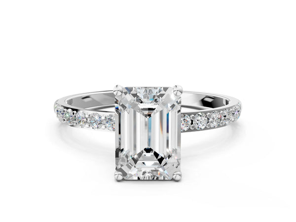White gold Emerald Cut Diamond Pavé Band Solitaire Ring with Four-Prong Setting_90