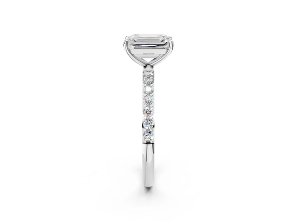 White gold Emerald Cut Diamond Pavé Band Solitaire Ring with Four-Prong Setting_98