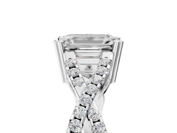 White gold Emerald Solitaire Twist Band with Pavé Setting and Four-Prong Setting_29