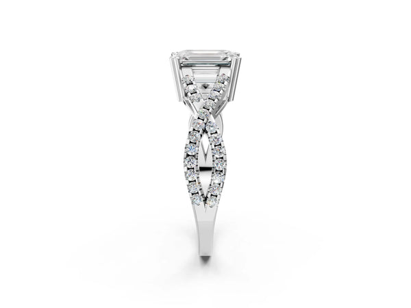 White gold Emerald Solitaire Twist Band with Pavé Setting and Four-Prong Setting_38