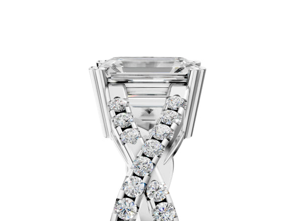 White gold Emerald Solitaire Twist Band with Pavé Setting and Four-Prong Setting_83