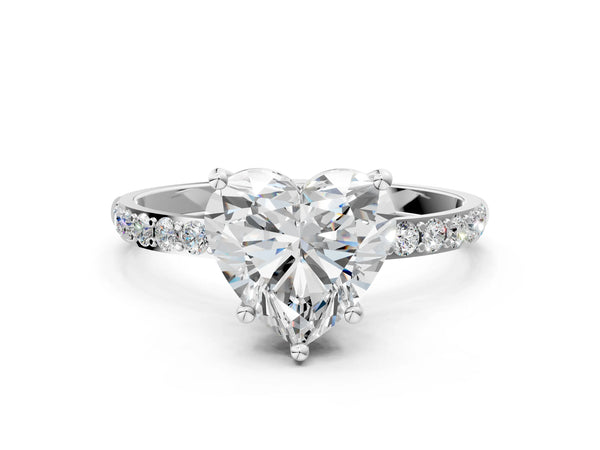 White gold Heart Cut Diamond Pavé Band Solitaire Ring with Four-Prong Setting_108