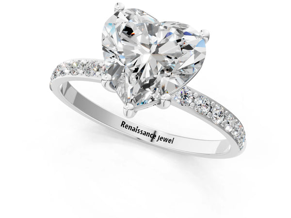 White gold Heart Cut Diamond Pavé Band Solitaire Ring with Four-Prong Setting_13