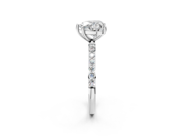 White gold Heart Cut Diamond Pavé Band Solitaire Ring with Four-Prong Setting_2