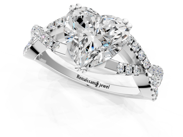 White gold Heart Solitaire Twist Band with Pavé Setting and Four-Prong Setting_1