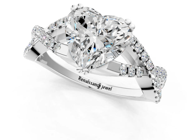 White gold Heart Solitaire Twist Band with Pavé Setting and Four-Prong Setting_31